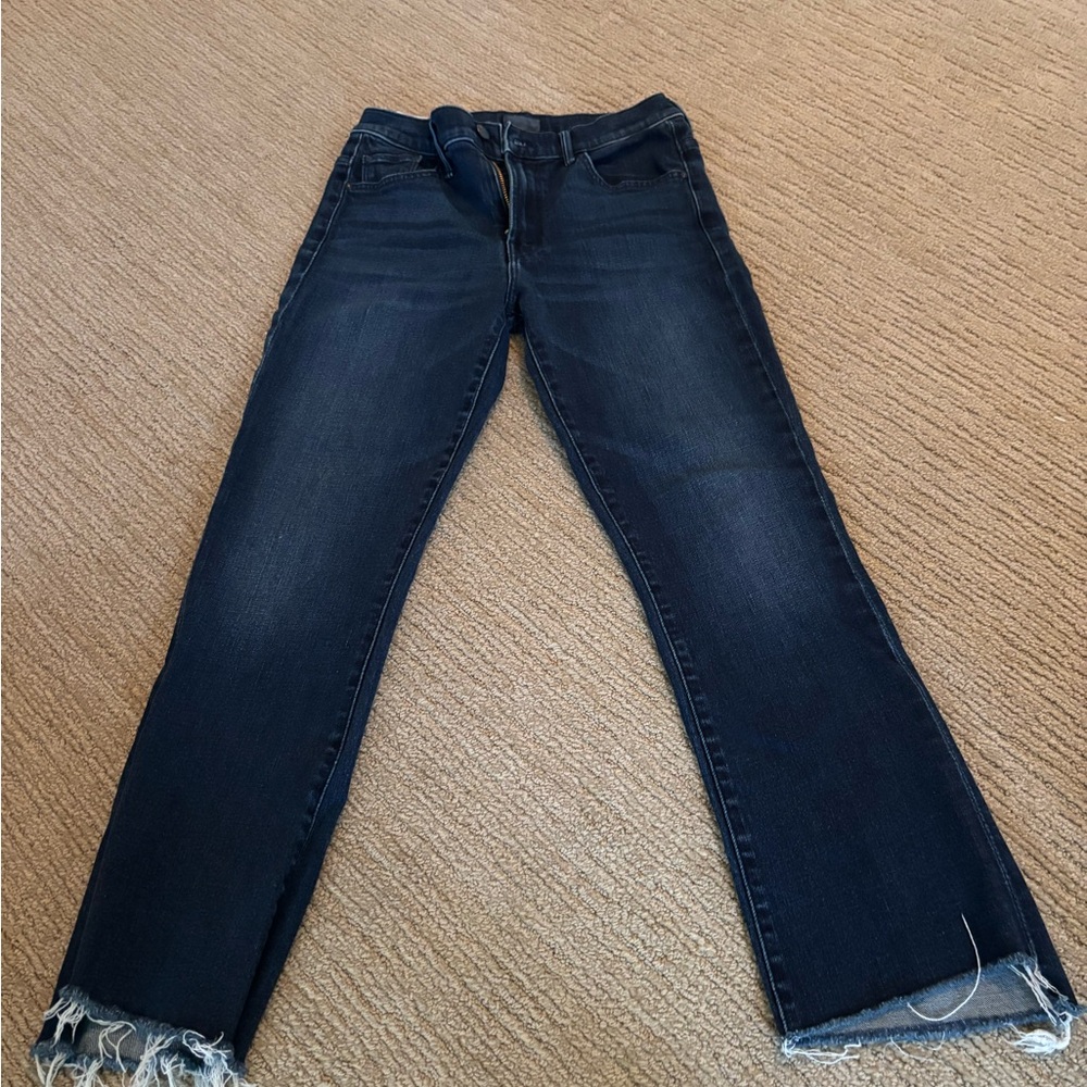 MOTHER Blue Straight Leg Jeans with Frayed Hem